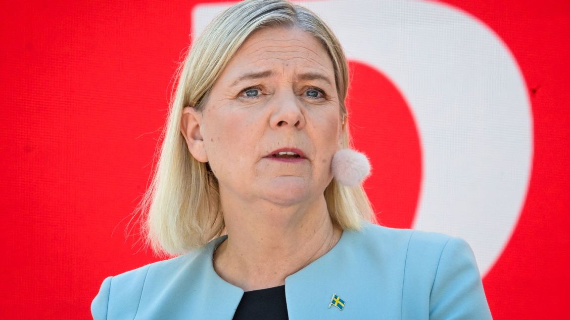 Socialdemokraternas partiledare Magdalena Andersson håller tal i Almedalen. Foto: Christine Olsson/TT