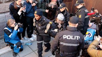 Greta Thunberg bärs bort av norsk polis vid vindkraftsdemonstrationen i Oslo. Foto: Alf Simensen