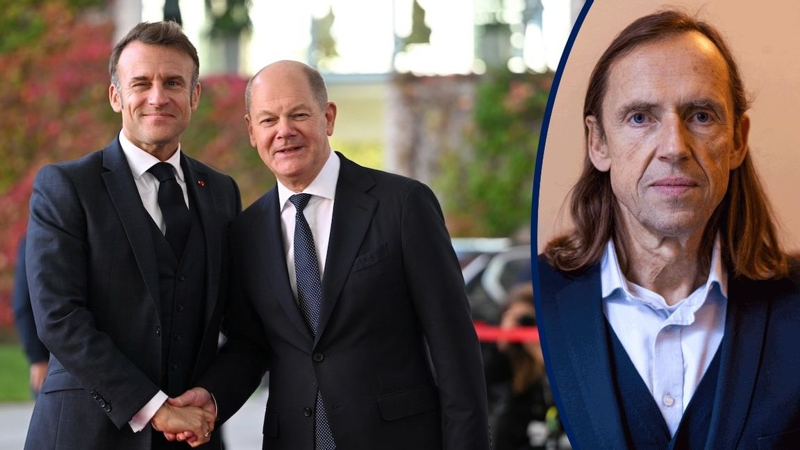 Frankrikes president Emmanuel Macron och Tysklands förbundskansler Olaf Scholz leder två länder som båda underpresterar ekonomiskt. Foto: Sebastian Gollnow/dpa/AP/TT