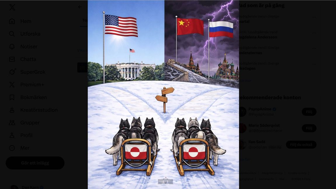 Which way, Greenland, man? är texten till denna bild som Vita Huset postade på X i går.