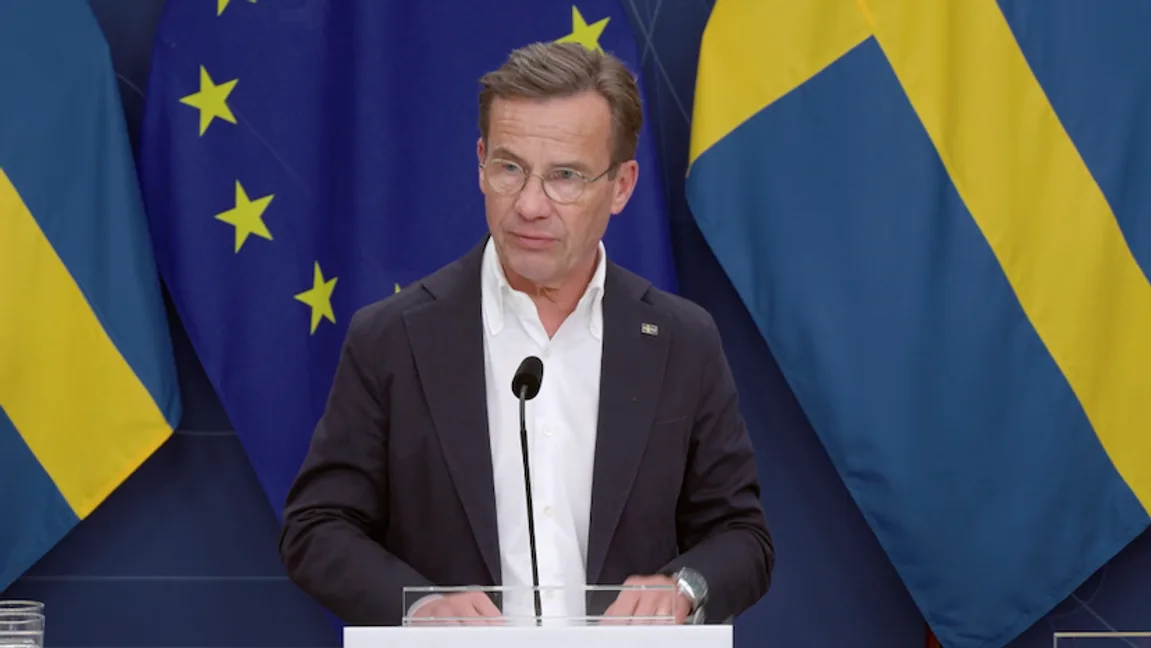 Statsminister Ulf Kristersson (M) under pressträffen. Foto: Regeringskansliet