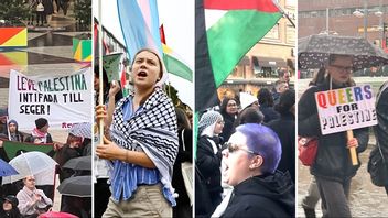 Slagord om ”global intifada” och ”Free, free Palestine” har vrålats på svenska gator sedan Hamas terrorattack. Foto: Anders Wiklund/TT/Pelle Zackrisson