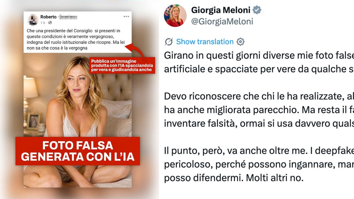 Italiens premiärminister Giorgia Melonis inlägg på X. Foto: Skärmavbild X