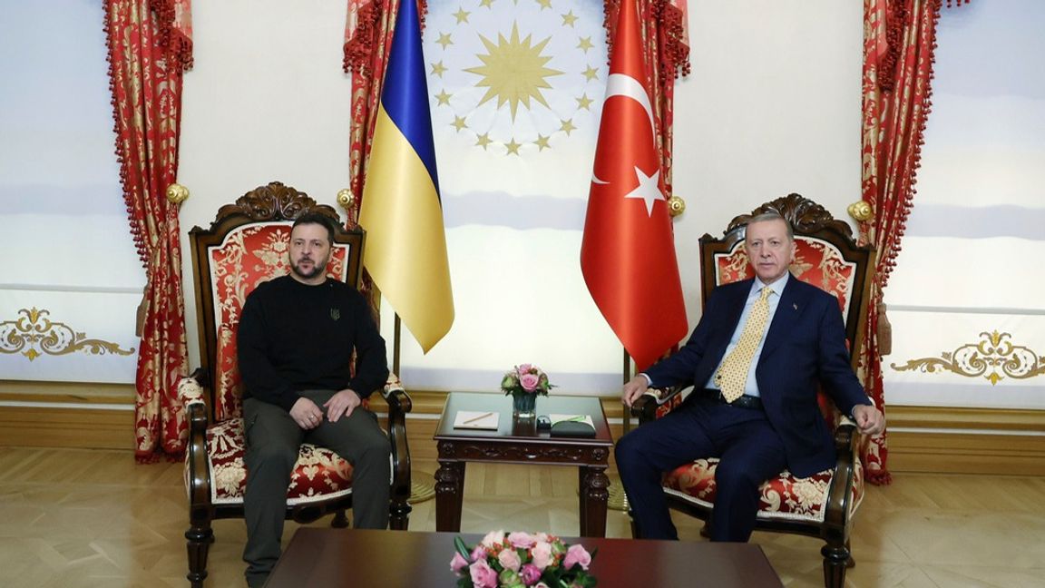 Ukrainas president Volodymyr Zelenskyj och Turkiets president Recep Tayyip Erdogan i Istanbul. Foto: Turkiska presidentkansliet/AP/TT