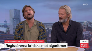 Ruben Östlund och Felix Herngrens reaktion på programledarens kritik. Foto: Skärmdump/SVT