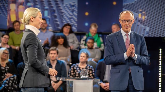 Friedrich Merz, till höger, har lovat att inte bilda regering med Alice Weidels AfD. Foto: AP