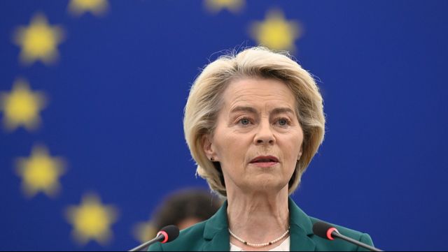 EU-kommissionens ordförande Ursula von der Leyen presenterar under onsdagen förslaget till ny långtidsbudget. Arkivbild. Foto: Pascal Bastien/AP/TT