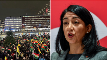 Lawen Redar (S) sågs delta i Rojavakommittéernas manifestation på Sergels Torg i Stockholm på tisdagen. Foto: Rojavakommittéerna/X/Jakob Åkersten Brodén/TT