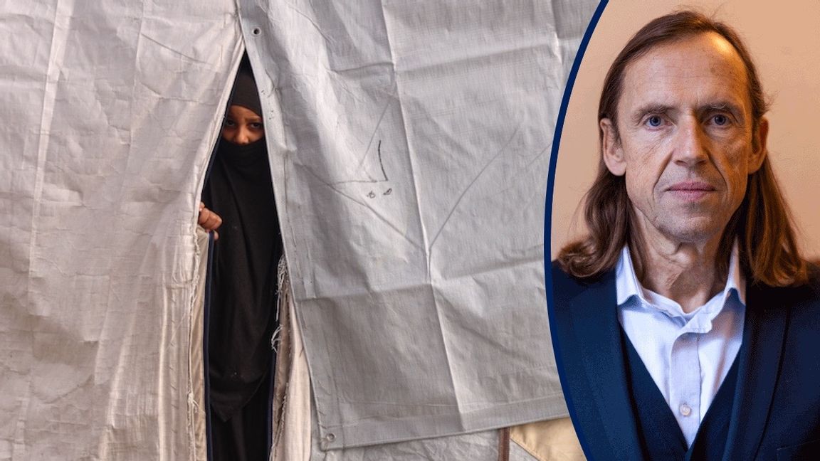 En kvinna kikar ut ur ett tält i lägret al-Roj i nordöstra Syrien, där tusentals medlemmar i terrorgruppen Islamiska staten och deras familjer hålls inspärrade. Foto: Baderkhan Ahmad/AP/TT