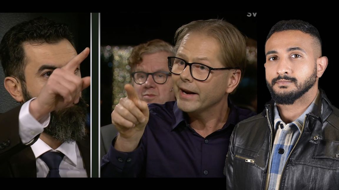 Anders Lindberg ber Rashid Farivar att ta av sig offerkoftan. Foto: SVT Play skärmdump, Timmy Augustsson 