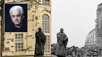 Magnus Lagerkvist berättar om den återuppbyggda Frauenkirche i tyska Dresden. Foto: Zhang Guangjuan / TT Nyhetsbyrån