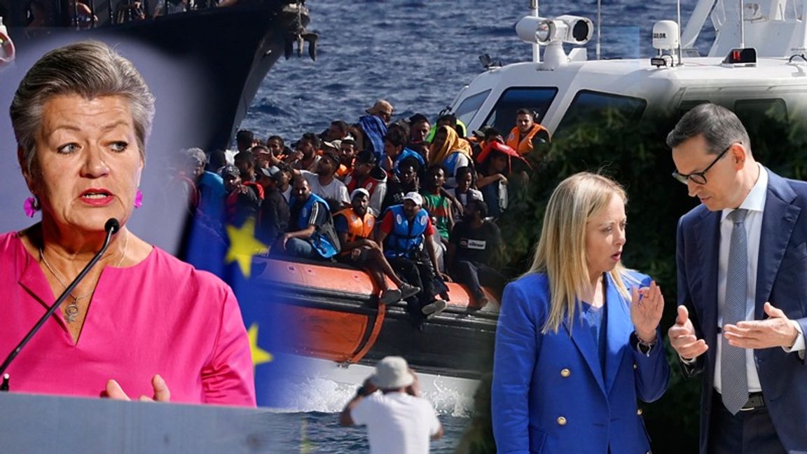 Ylva Johansson är trygg med att migrationspakten kan sys ihop. Men Italiens och Polens premiärministrar Giorgia Meloni och Mateusz Morawiecki bjuder motstånd. Foto: Pontus Lundahl/TT/Czarek Sokolowski/AP