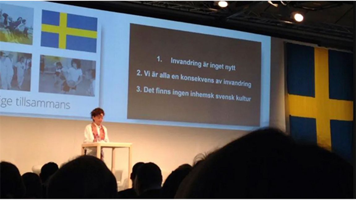 Ingrid Lomfors talar under rubriken ”Vi har gjort det förr” på Münchenbryggeriet 2015. Foto: Sveriges riksdag.