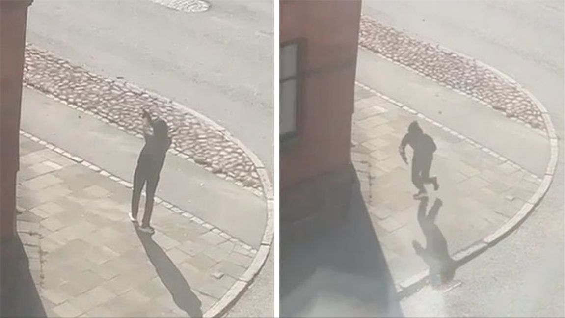 Bilder visar hur en misstänkt skytt springer från platsen.