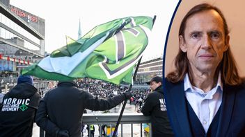 Nazister från NMR visar sitt stöd för Palestina i samband med en manifestation på Sergels torg i Stockholm. Foto: Henrik Montgomery/TT