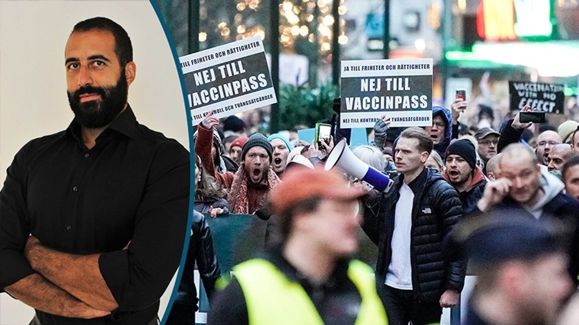 Demonstration i Malmö mot vaccinpass i december förra året. Foto: My Hellberg / Johan Nilsson/TT