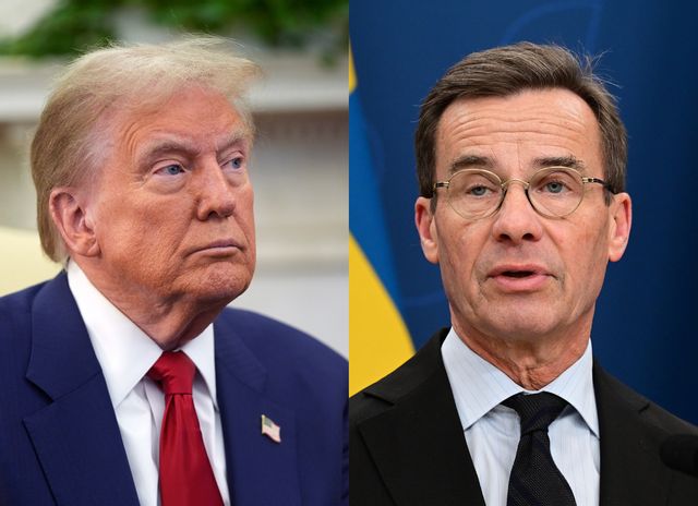 USA:s President Donald Trump och Sveriges statsminister Ulf Kristersson. Arkivbilder. AP/TT och Jonas Ekströmer/TT