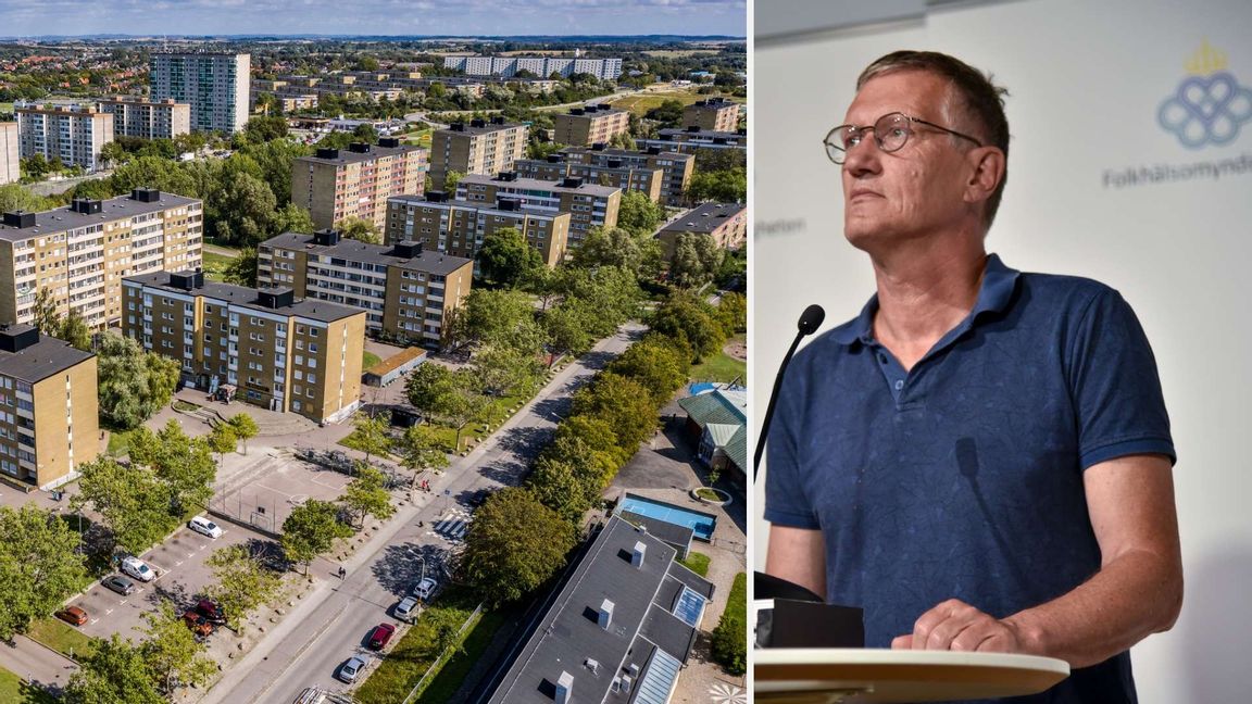 Arkivbilder av Von Rosens väg i Malmöstadsdelen Rosengård, samt av statsepidemiolog Anders Tegnell. Foto: Johan Nilsson/TT/Lars Schröder/TT.