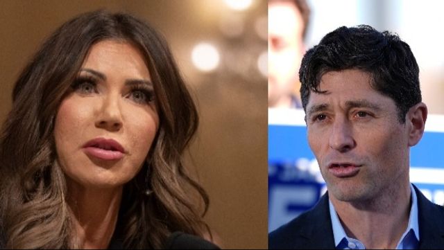Kristi Noem och Jacob Frey. Foto: Mark Schiefelbein/Abbie Parr/AP