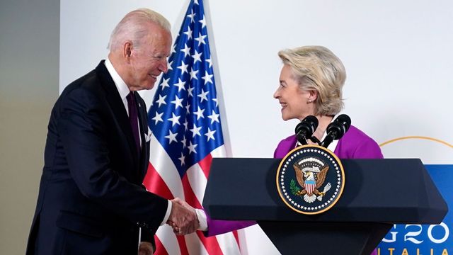 USA:s president Joe Biden och EU-kommissionens ordförande Ursula von der Leyen. Foto: Evan Vucci