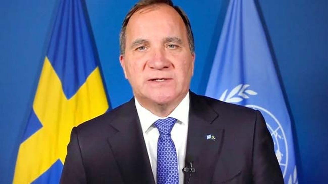 Stefan Löfven håller tal för FN:s generalförsamling. Foto: FN/AP/TT