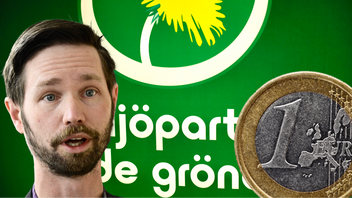 Miljöpartiets riksdagsgruppledare Rasmus Ling vill att Sverige inför euron, trots partiets långvariga motstånd. Montage: Bulletin. Foto: Jonas Ekströmer/Christine Olsson/Staffan Löwstedt/TT