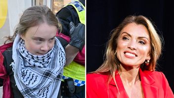 Greta Thunberg till vänster får stöd av Alexandra Pascalidou. Foto: Claudio Bresciani/Johan Nilsson/TT