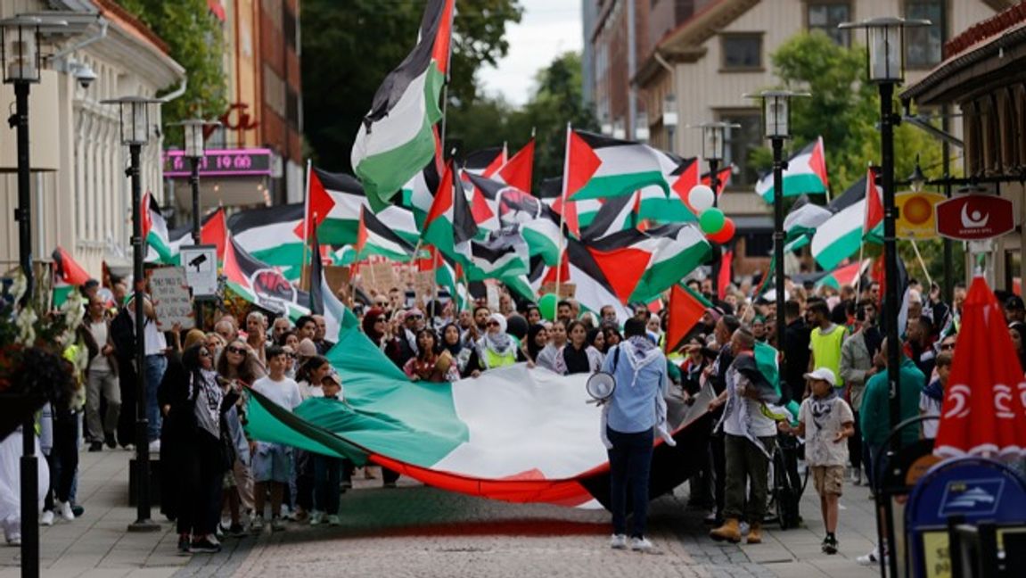 Bild från en palestinademonstration i Borås. Ej kopplad till demonstrationen i artikeln. Genrebild. Foto: Adam Ihse/TT.