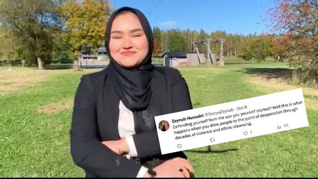 Lokalpolitiker för Moderaterna i Falköping kallar Hamas terrorangrepp för självförsvar. Foto: Faksimil Facebook/X