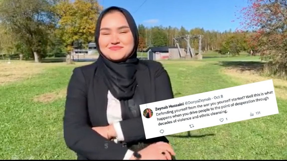 Lokalpolitiker för Moderaterna i Falköping kallar Hamas terrorangrepp för självförsvar. Foto: Faksimil Facebook/X