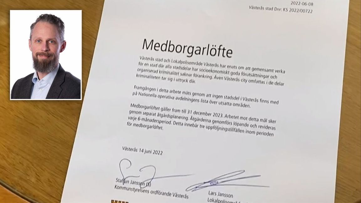 Medborgarlöftets uppdaterade dokument och Erik Johansson (SD). Foto: SVT och privat