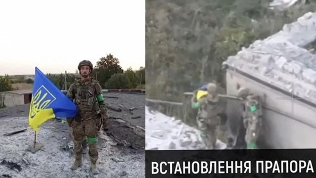Ukrainska soldater befriar byn Udachnei Donetskregionen och sätter upp en ukrainsk flagga för att markera att byn är helt under ukrainsk kontroll. Foto: Telegram