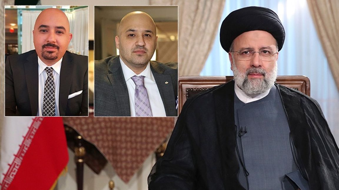 Bulletins gästkrönikörer Arvin och Ardavan Khoshnood. Till höger Irans president Ebrahim Raisi. Foto: Privat / AP/TT