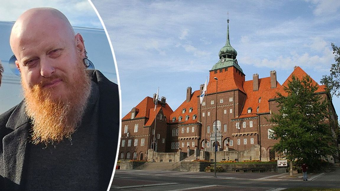 Andreas Köhler (M) och Östersunds rådhus. Foto: Privat/Jesús Corrius/Wikimedia Commons (CC BY 2.0)