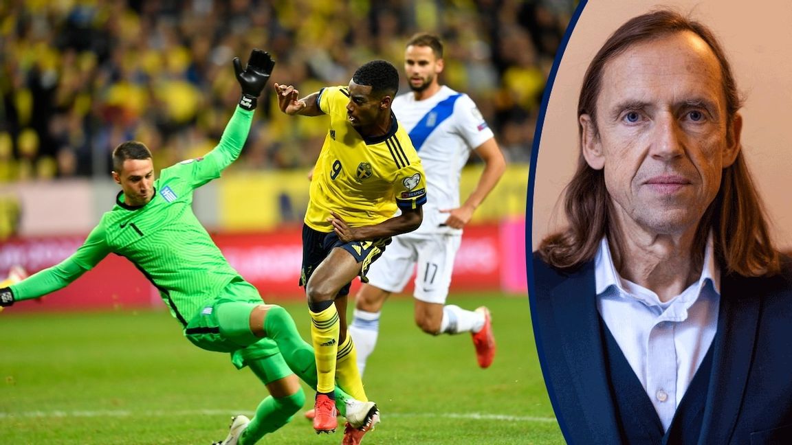 Alexander Isak gör 2–0 för Sverige i VM-kvalmatch mot Grekland. Foto: Anders Wiklund/TT