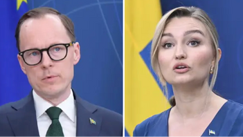 Arbetsmarknads- och integritetsminister Mats Persson (M) och energi- och näringsminister Ebba Busch (KD) stärker stödet efter Northvolts kollaps. Foto: Lars Schröder/Jessica Gow/TT