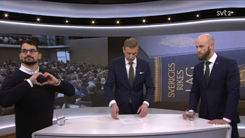 Showan Shattak (V) och Carl-Oscar Bohlin (M). Foto: Skärmdump SVT Play