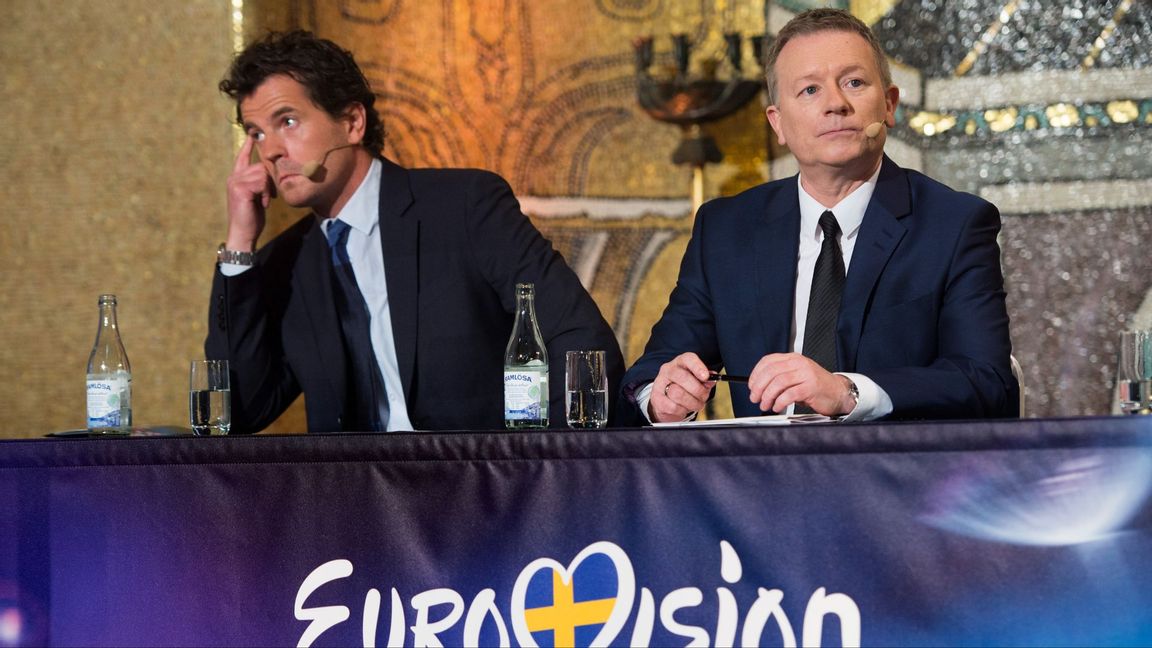 Martin Österdahl, exekutiv producent för Eurovision Song Contest 2016 i Stockholm och Jon Ola Sand, EBU:s högste ansvarige chef för musiktävlingen. Foto: Henrik Montgomery/TT