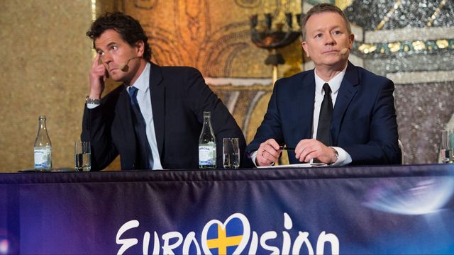  Martin Österdahl, exekutiv producent för Eurovision Song Contest 2016 i Stockholm och Jon Ola Sand, EBU:s högste ansvarige chef för musiktävlingen. Foto: Henrik Montgomery/TT