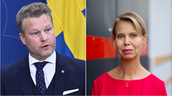 SVT:s vd Anne Lagercrantz kritiseras av Alexander Christiansson (SD) för att vara arrogant när hon förklarar det sjunkande förtroendet bland högerväljare. Foto: Christine Olsson/TT