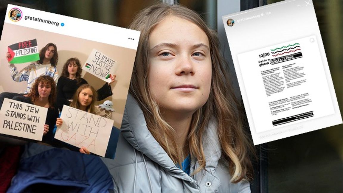Texten som Greta Thunberg sprider vidare kommer från en grupp som vill utplåna Israel. Bild: Lucy North/AP/TT/Instagram