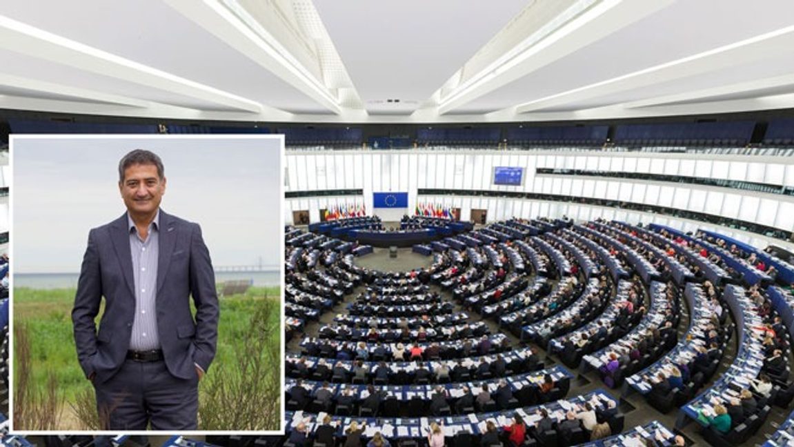 Sameh Egyptson vill att svenska politiker granskar organisationerna bakom moskébygget i Linköping. Till höger Europaparlamentet i Strasbourg. Foto: Privat/Diliff, CC BY-SA 3.0.