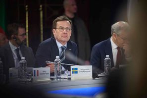 Statsminister Ulf Kristersson (M) träffade europeiska ledare i Kiev på måndagen för att diskutera hur man ser på situationen i Ukraina och vad länderna gör för Ukraina på omedelbar sikt. Presidentkansliet i Ukraina/AP/TT