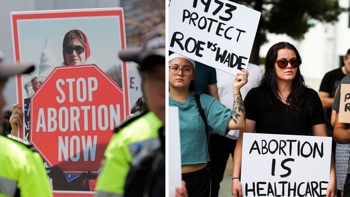 Hotet mot aborträtten fortsätter i USA. Foto: Lee Jin-man/AP/TT (Pro-life, tv) / Dirk Shadd/AP/TT (Pro-choice, th) (arkivbild)