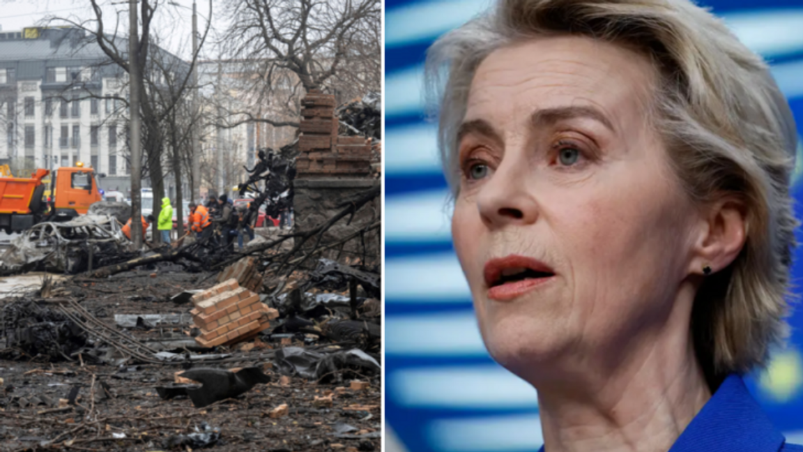 Förstörelse i Ukrainas huvudstad Kiev efter ryska robotattacker tidigt på fredagen. Foto: Efrem Lukatsky/Omar Havana/AP/TT