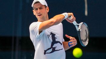 Novak Djokovic i träning på tisdagen. Foto: Scott Barbour/Tennis Australia via AP/TT