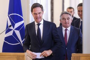 Natochefen Mark Rutte i Sarajevo. Armin Durgut/AP/TT
