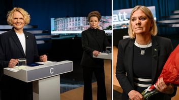 Anna-Karin Hatt (C), Amanda Lind (MP) och Magdalena Andersson (S). Bild: Pontus Lundahl/TT