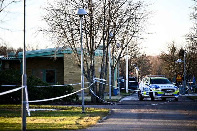 Polisen håller en pressträff om masskjutningen på Campus Risbergska. Foto: Christine Olsson/TT