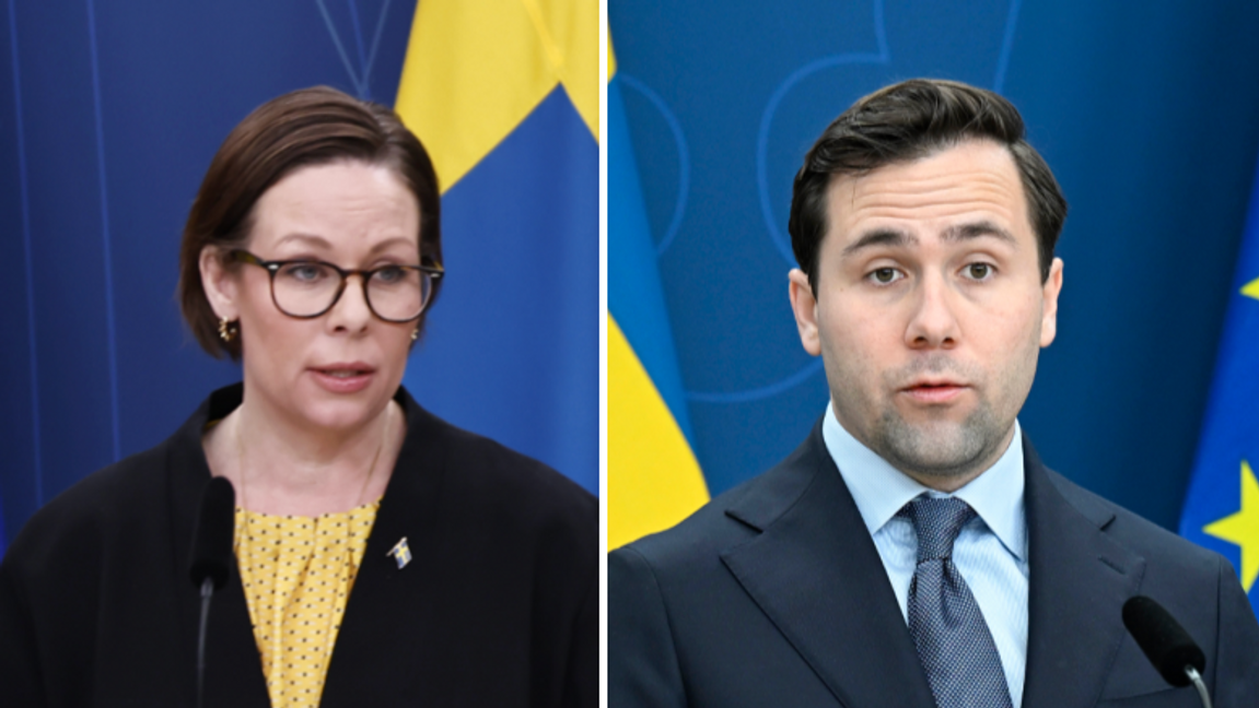 Utrikesminister Maria Malmer Stenergard (M) och bistånds- och utrikeshandelsminister Benjamin Dousa (M). Foto: Fredrik Sandberg/Caisa Rasmussen/TT